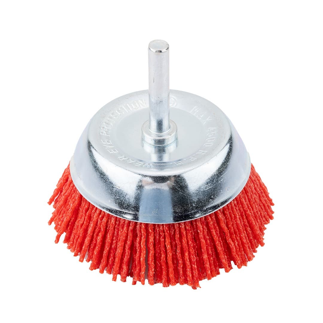 Szczotka nylonowa doczołowa 75 mm z trzpieniem 6 mm