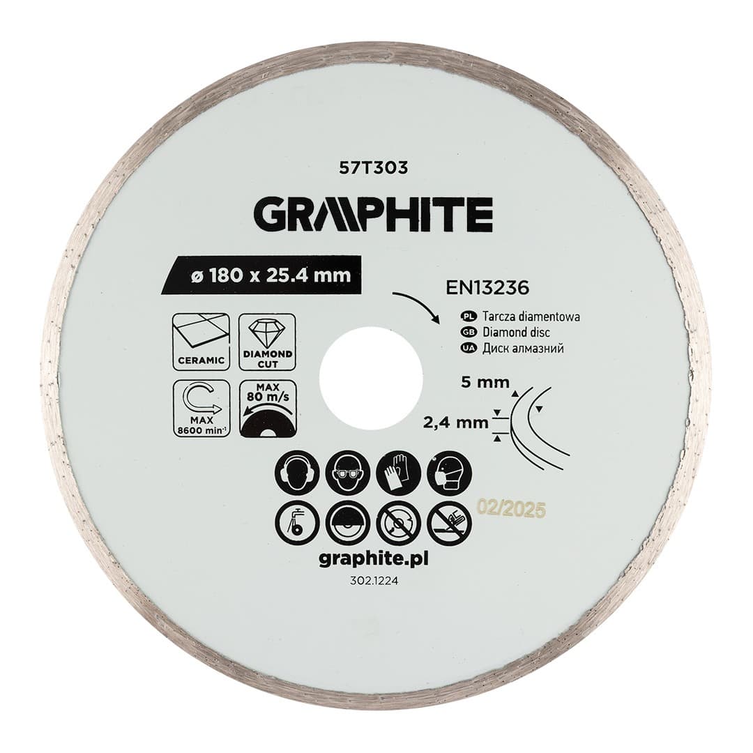 Tarcza diamentowa pełna do cięcia na mokro 180 x 25.4 mm