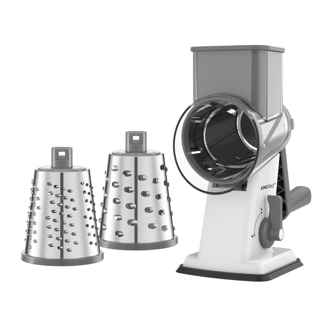 Tarka bębnowa obrotowa 3 w 1 KINGHoff, szara, ze stali nierdzewnej