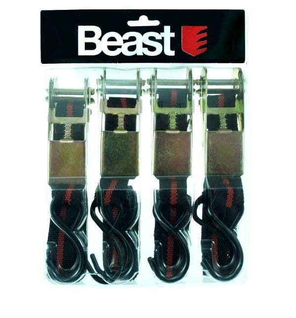 Taśmy mocujące z hakami i mechanizmem ściągającym 3 m x 25 mm - 4 sztuki