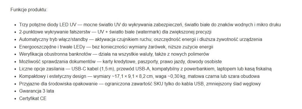 Tester UV do banknotów Safescan z 75 diodami LED