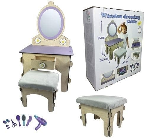 Toaletka z lustrem i taboretem fioletowa