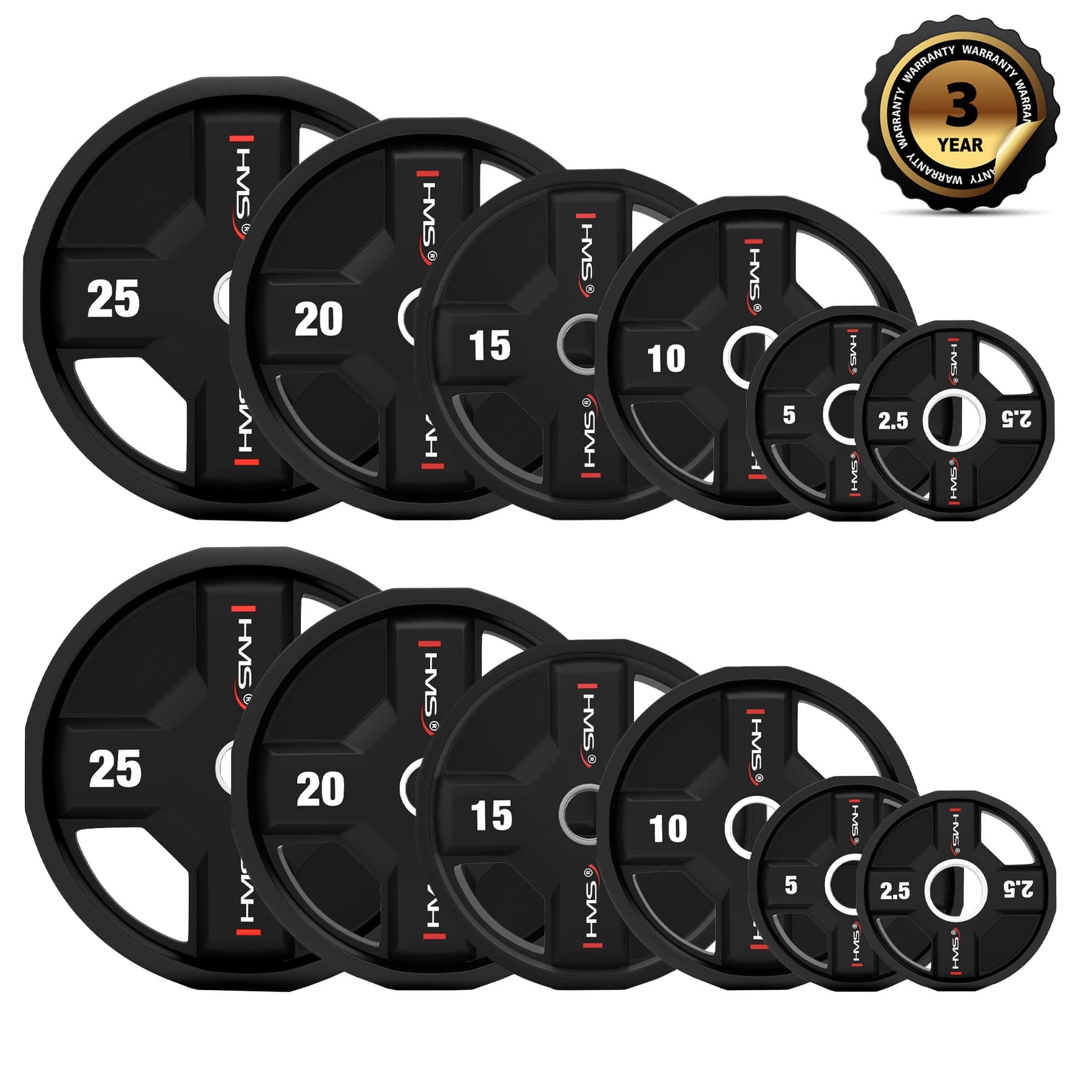 Zestaw talerzy olimpijskich poliuretanowych 2 x 2,5 - 25 kg CPU (155 kg) HMS