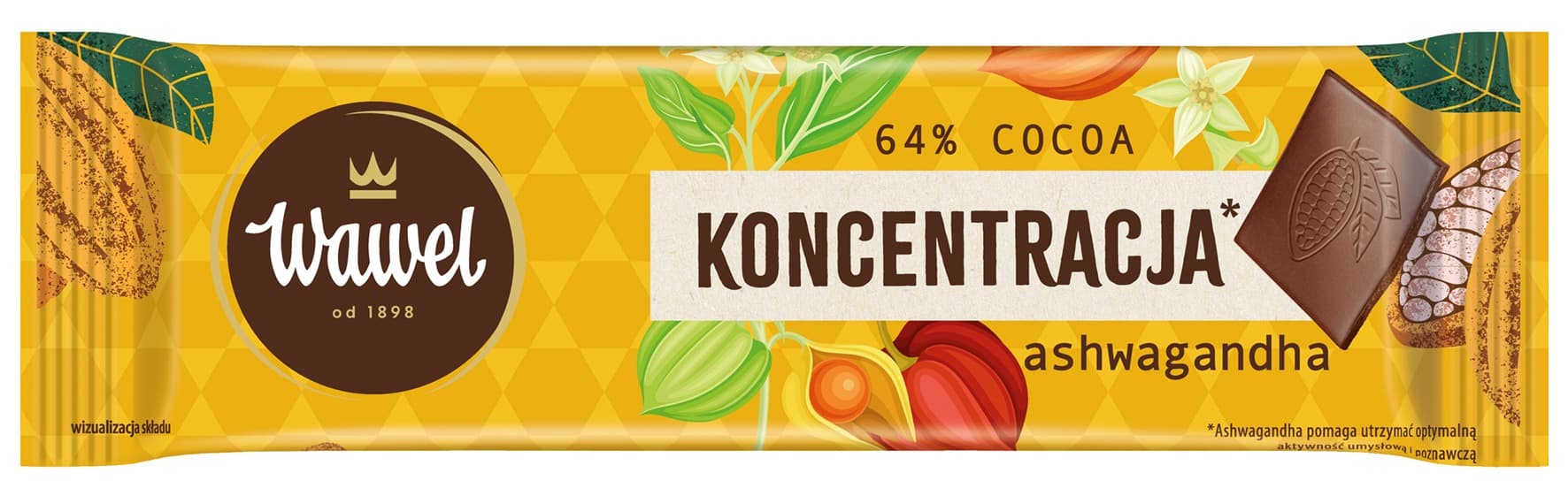 Wawel Czekolada gorzka 64% z ashwagandhą 20 g