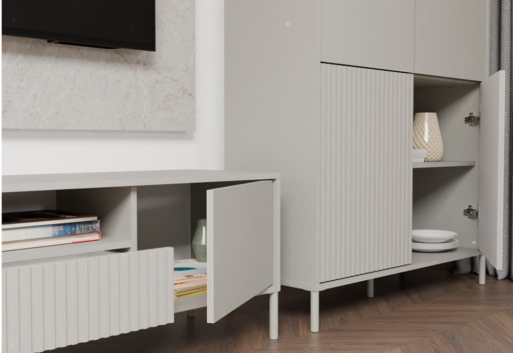 Witryna KAMARO 4DK SLIM/GŁADKI KASZMIR 4-drzwiowa z lamelami i ryflowanym frontem