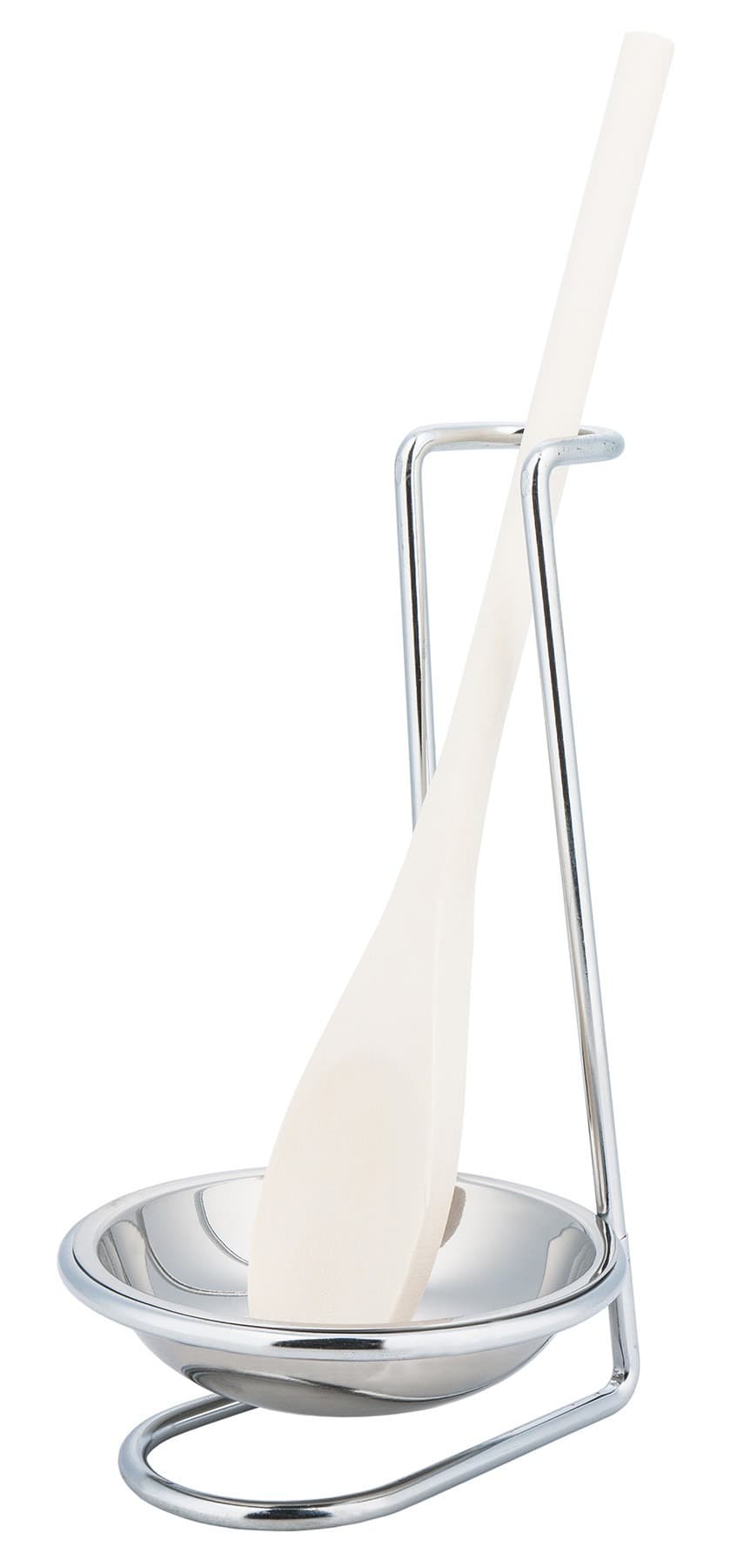 Łyżka kuchenna ze stali nierdzewnej z drewnianą rączką i podstawką