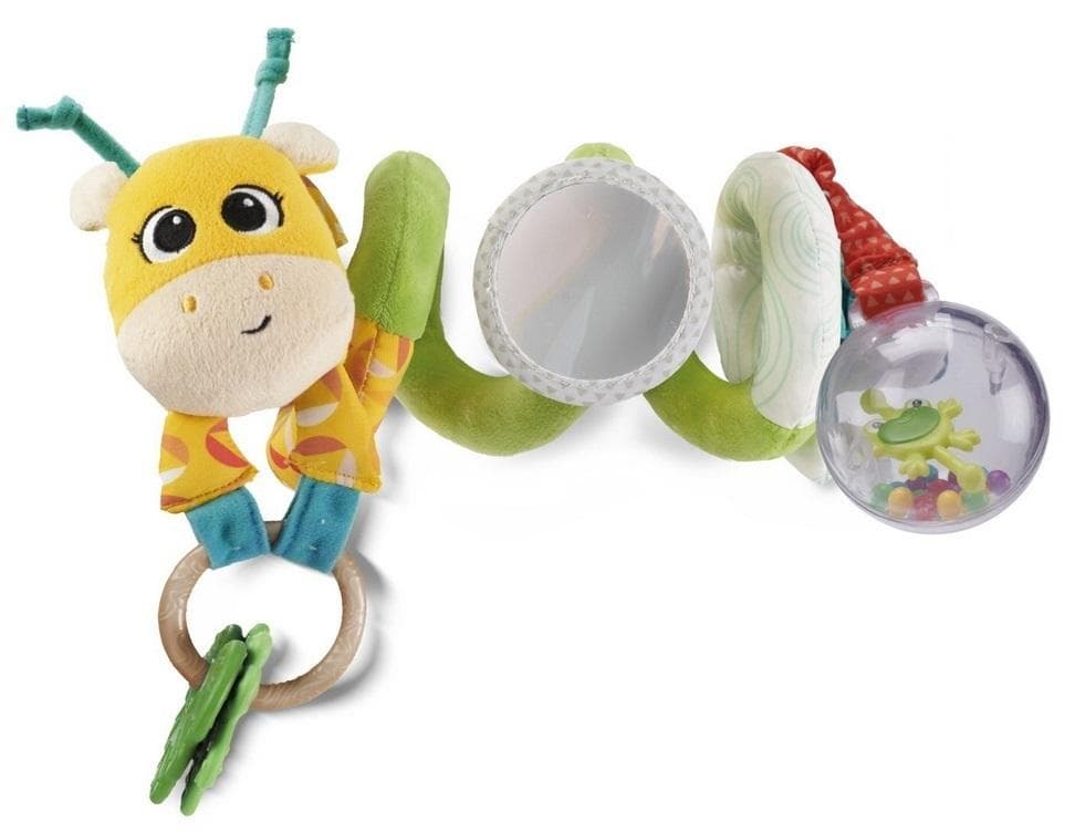 Zabawka spirala do wózka dziecięcego Żyrafa z lusterkiem i grzechotką