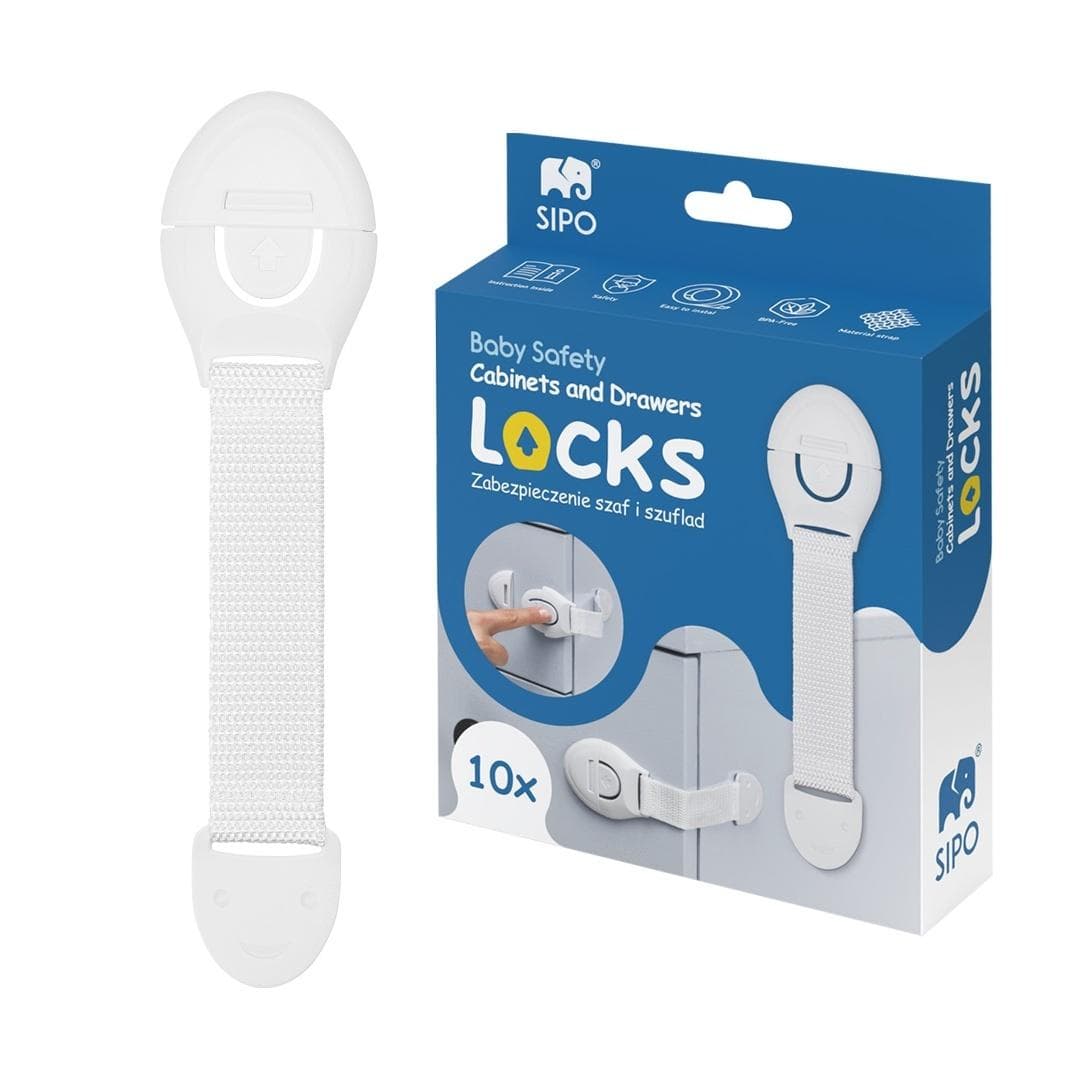 Zabezpieczenia do szafek i szuflad białe 10 sztuk