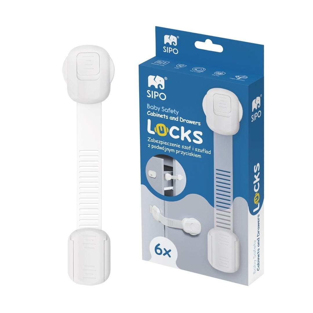 Regulowane zabezpieczenia do szafek i szuflad 6 sztuk