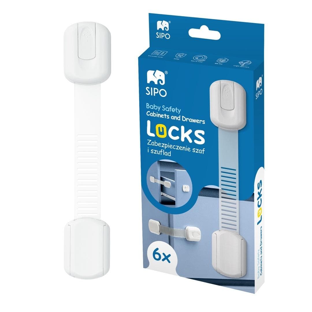 Regulowane zabezpieczenia do szafek i szuflad Sipo 6 sztuk