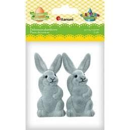 Flokowane zające dekoracyjne szare 32 x 74 x 25 mm 2 sztuki