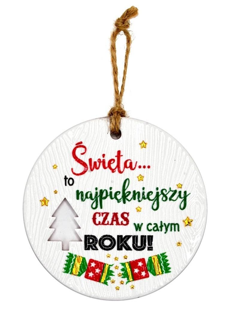 Ceramiczna zawieszka świąteczna ze złotą i srebrną folią