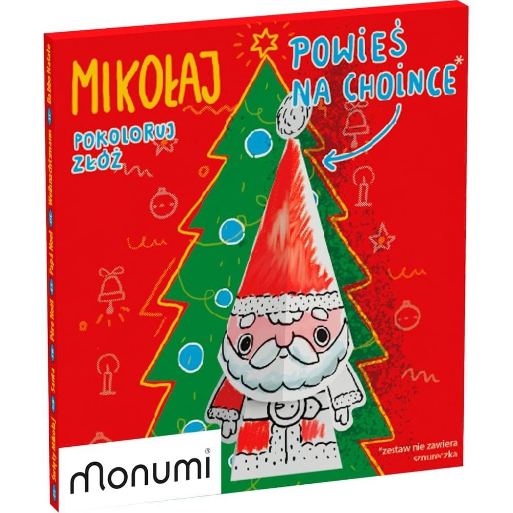 Miniaturowa zawieszka Cubehead Christmas Mikołaj do kolorowania