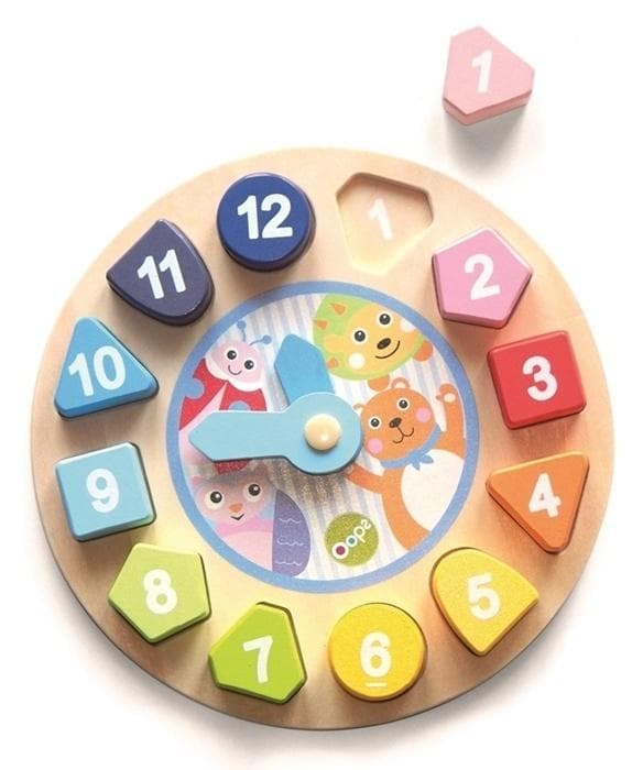 Drewniany zegar edukacyjny dla dzieci z kolorowymi klockami