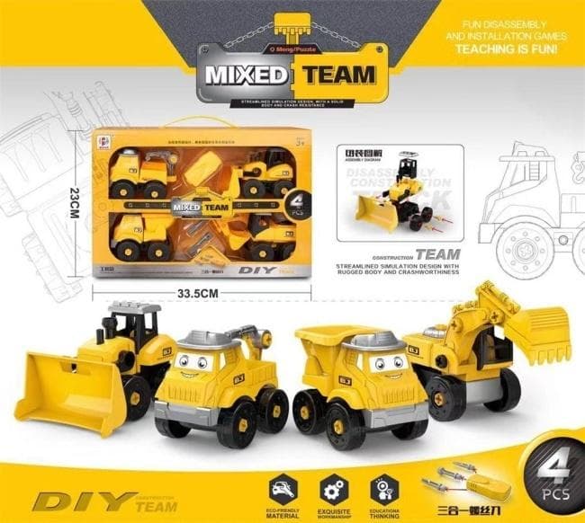 Zestaw 4 pojazdów budowlanych do rozkręcania