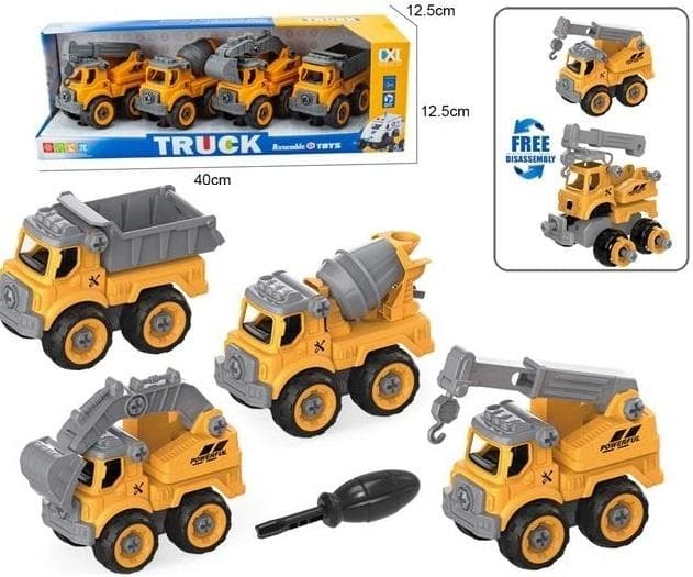 Zestaw 4 pojazdów budowlanych do samodzielnego montażu