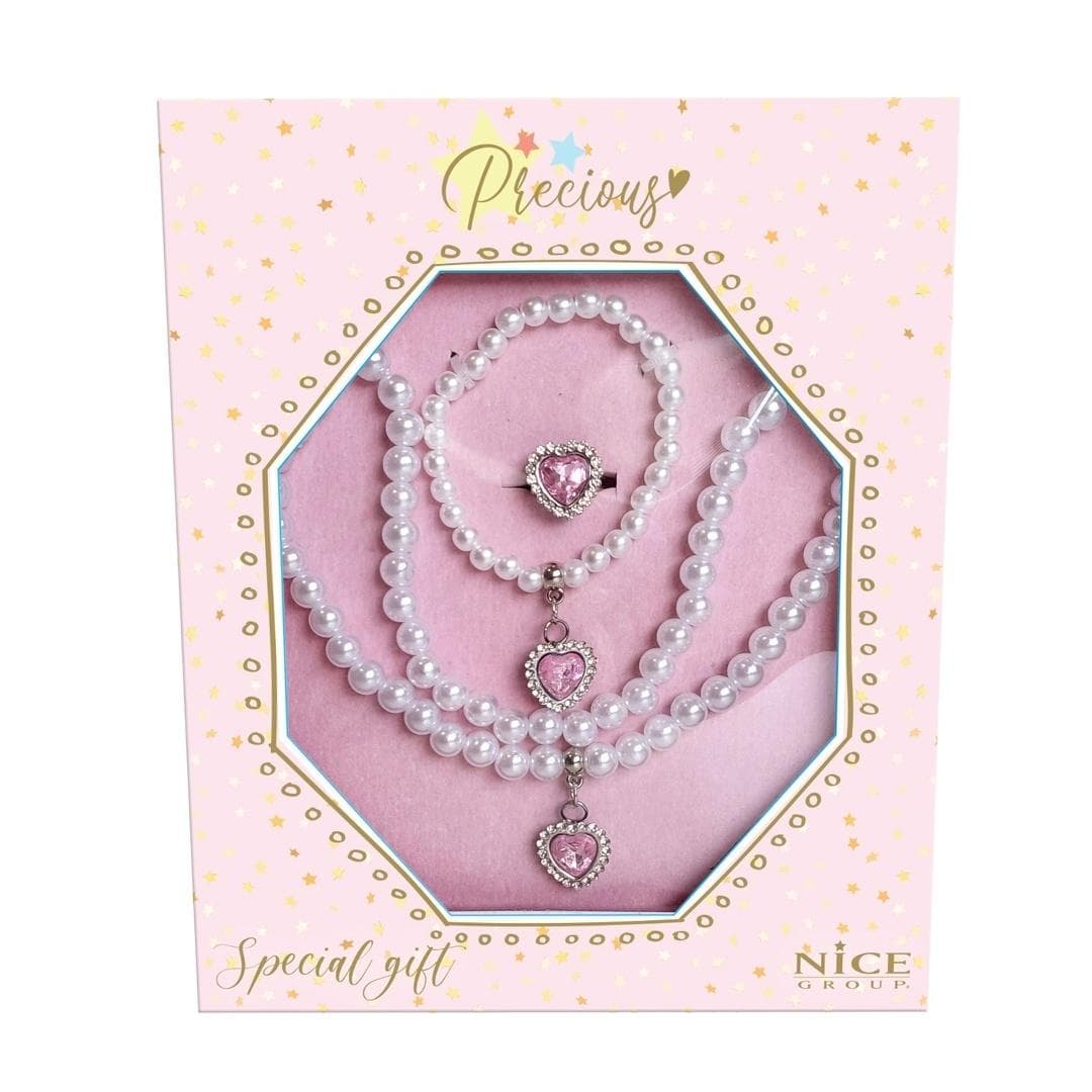 Zestaw biżuterii naszyjnik bransoletka i pierścionek w pudełku prezentowym