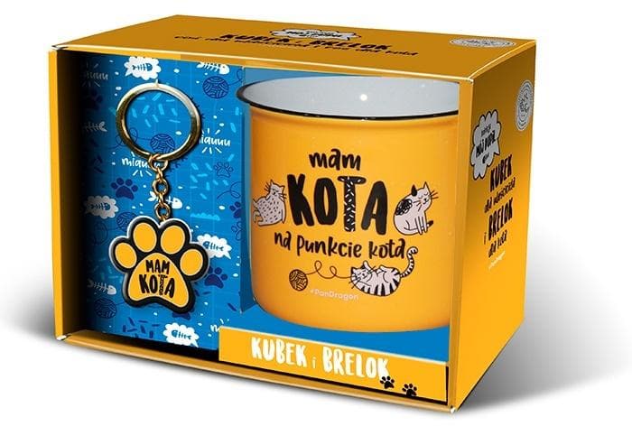 Zestaw upominkowy: kubek i breloczek z motywem kota Pupil
