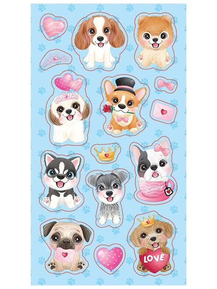 Zestaw naklejek małe pieski i ozdobniki