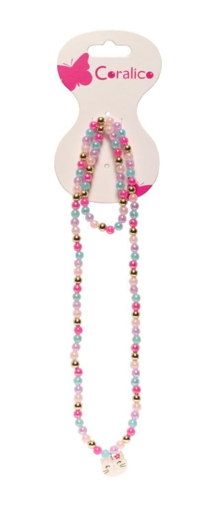 Zestaw biżuterii dla dzieci naszyjnik i bransoletka z kotkiem