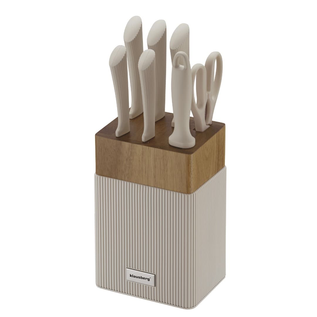Zestaw noży kuchennych 8 elementów z blokiem akacjowym Klausberg