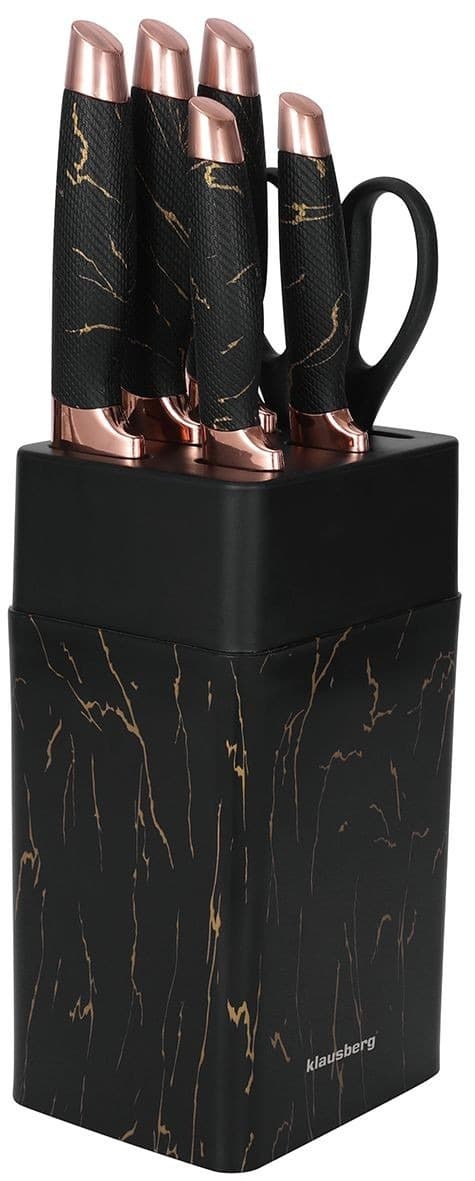 Zestaw noży kuchennych w stojaku Klausberg 7 elementów czarno-brązowy