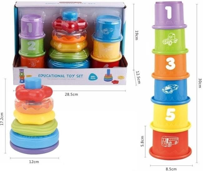Zestaw edukacyjny piramida i kubeczki do układania dla niemowląt