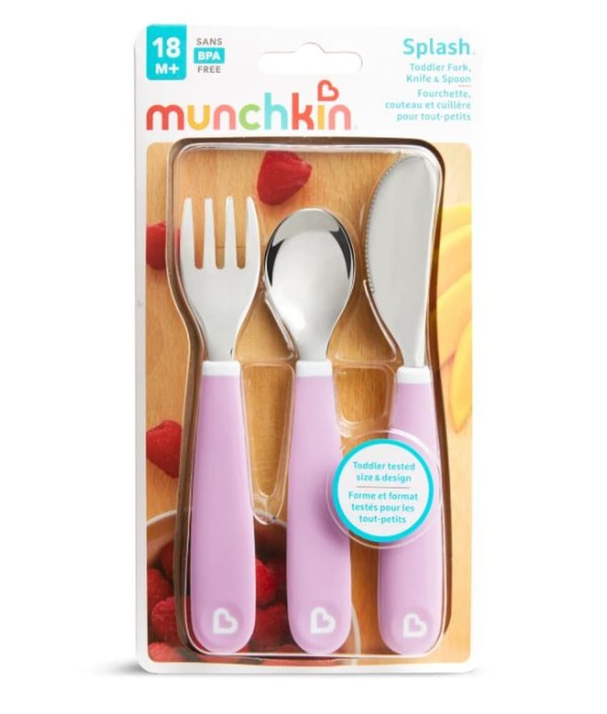 Zestaw stalowych sztućców dla dzieci Munchkin fioletowy