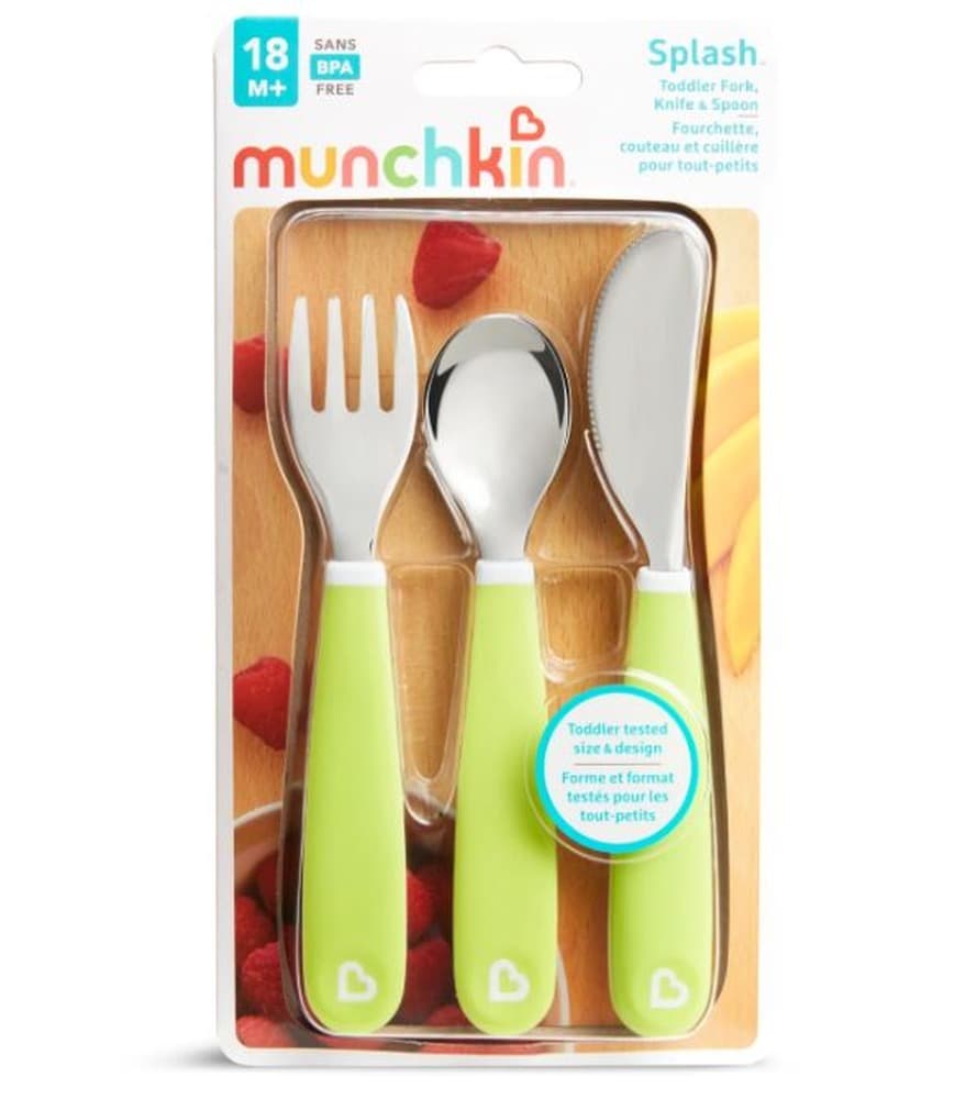 Zestaw stalowych sztućców dla dzieci Munchkin zielony