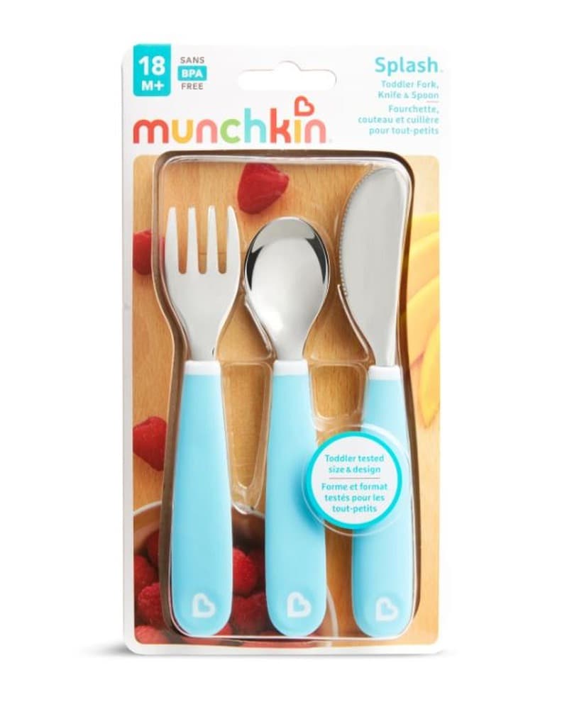 Zestaw stalowych sztućców dla dzieci Munchkin niebieski