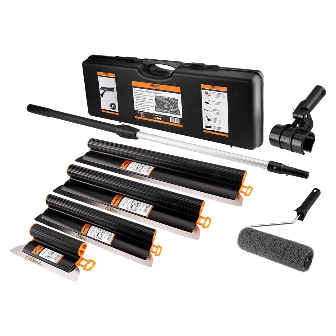 Zestaw szpachli do gładzi z kijem teleskopowym, adapterem i wałkiem w walizce