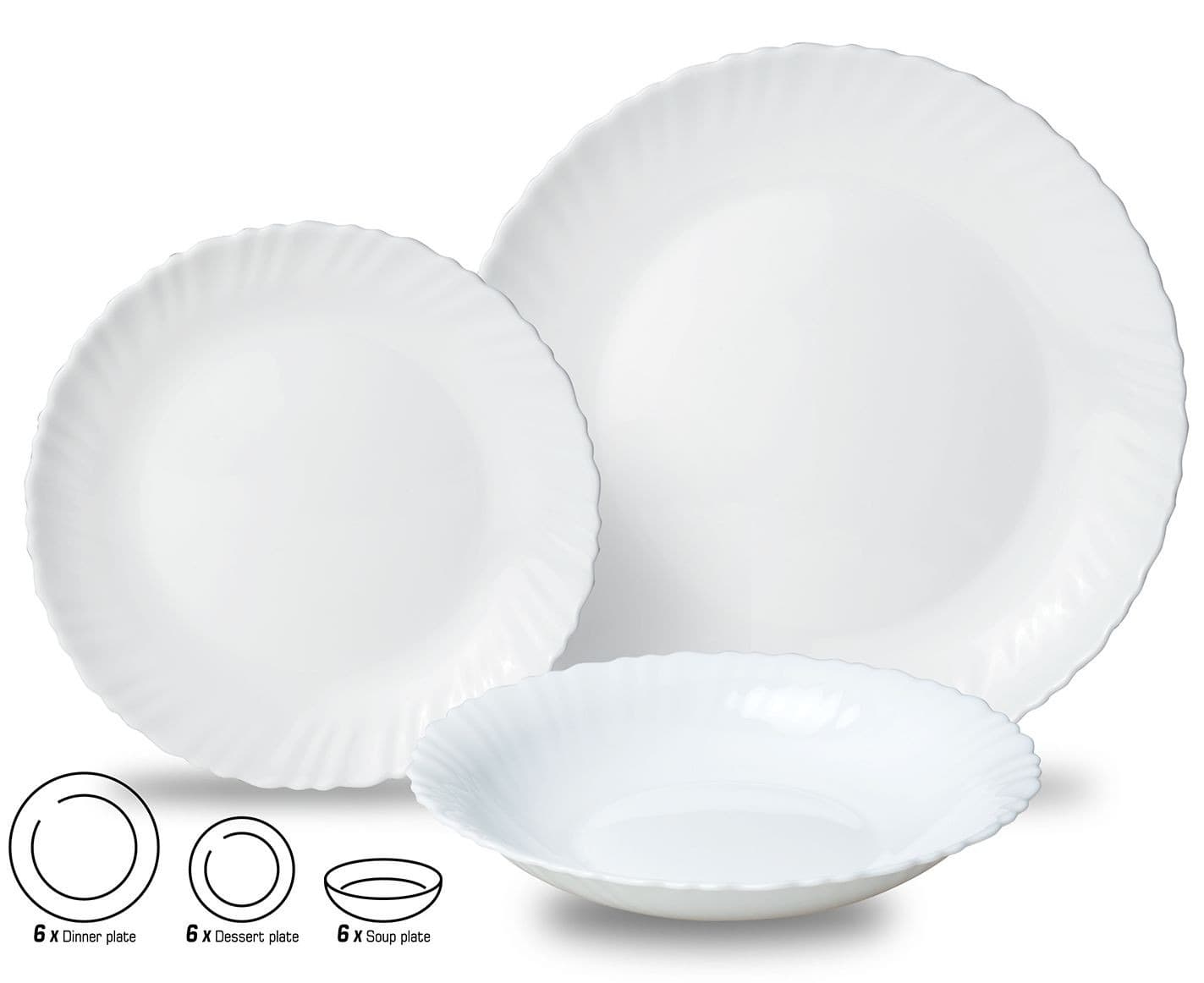 Zestaw talerzy szklanych 18 elementów obiadowe deserowe do zupy